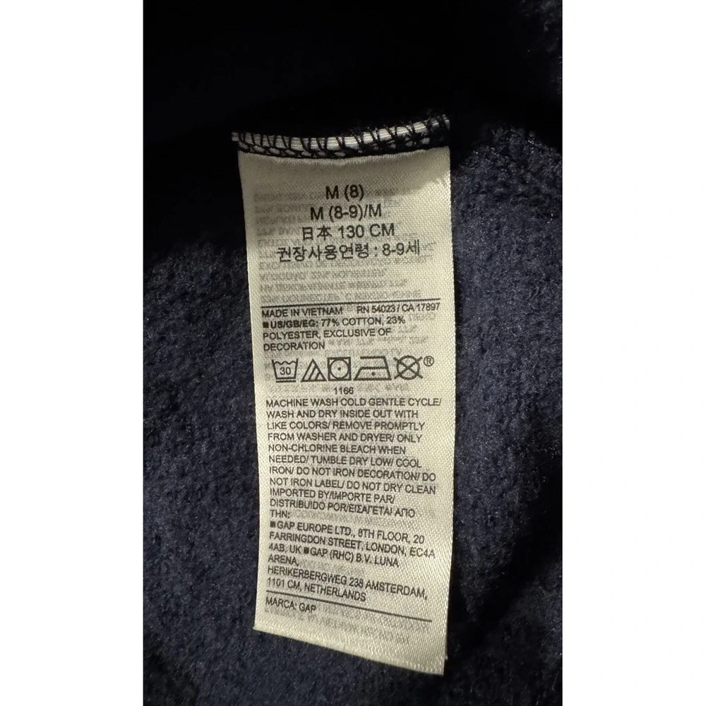 Gap Kids Hoodie Unisex Medium 8 Navy Blue Full Zip Arch Logo Fleece S/740017-01